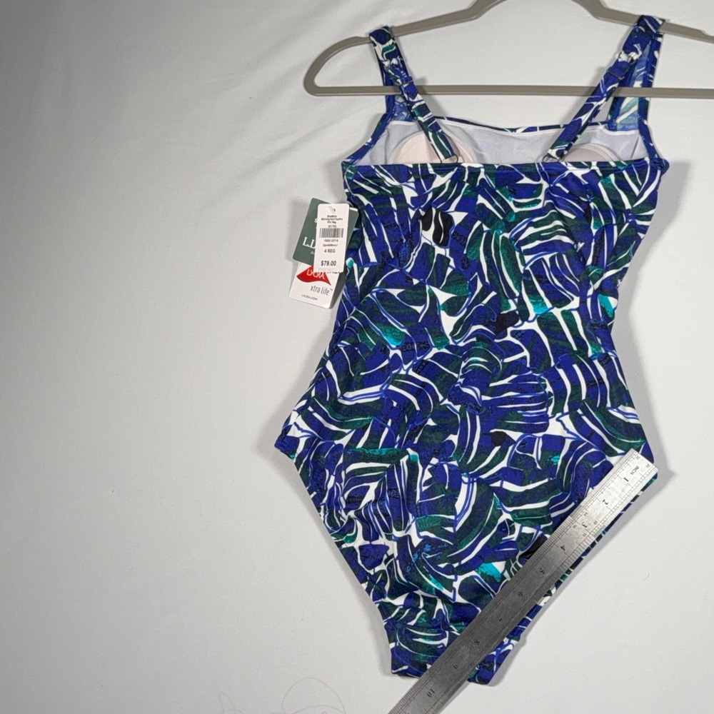 LL Bean Swimsuit Women Size 4 Blue Tropical One Piece Sunblocking UPF 50 Coastal - Picture 2 of 9